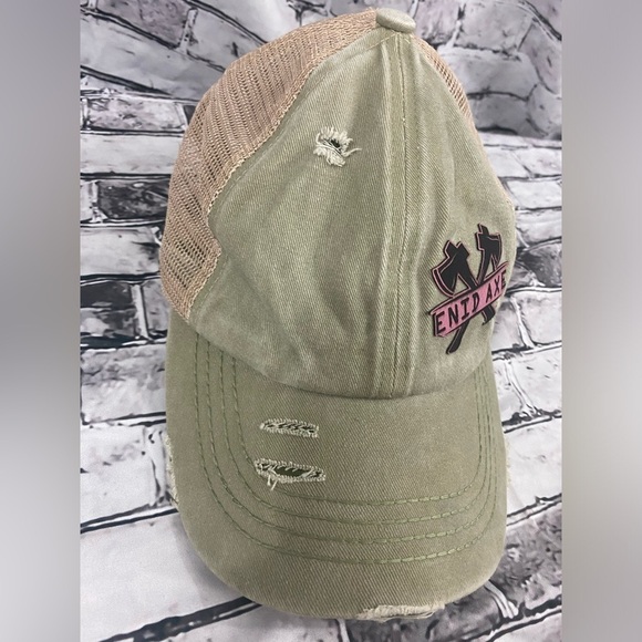 C.C. Crisscross Band Ponytail Hat ENID AXE Distressed Tan Cap - Picture 6 of 8